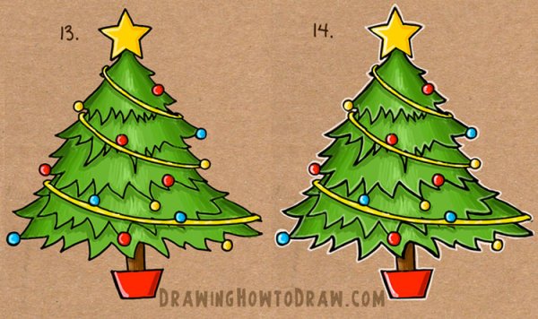 Елка цветными карандашами