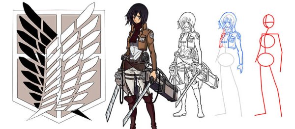 Нарисовать Микасу из атаки титанов