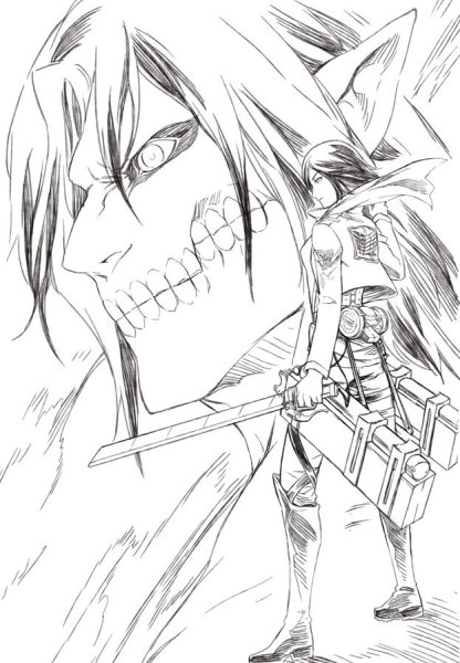 Эрен Титан черно белый