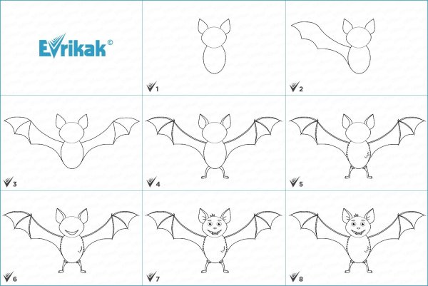 Поэтапное рисование летучей мыши