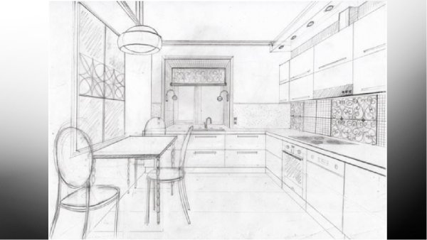 Рисунок кухни карандашом