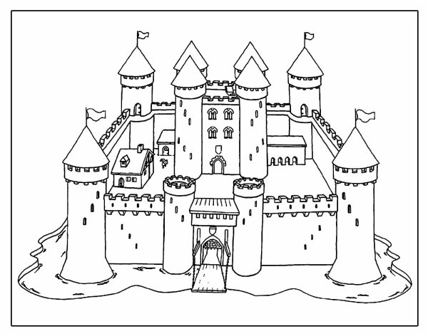 Замок в романском стиле карандашом