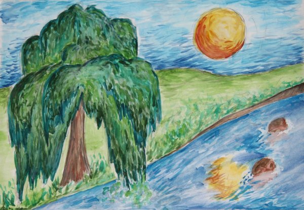 Детский пейзаж карандашом