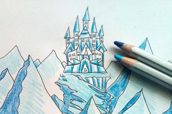 Замок снежной королевы карандашом
