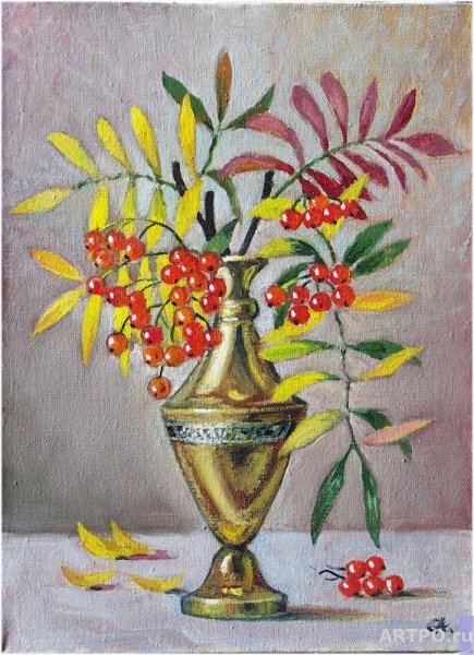 Рисование ваза с листьями