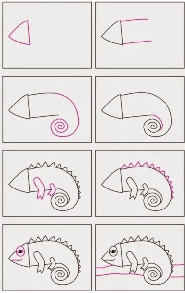 Хамелеон поэтапное рисование для детей