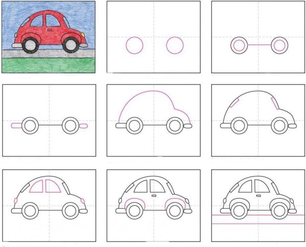 Детские рисунки машинки карандашом