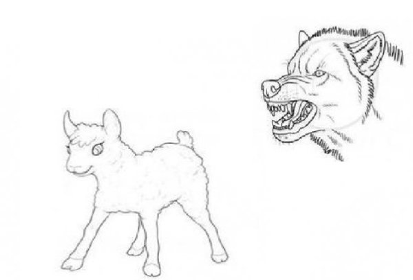 Раскраска басни Крылова волк и ягненок