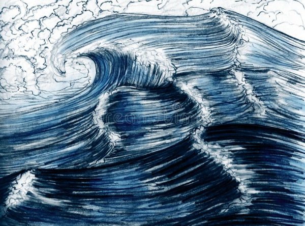 Волны синим карандашом