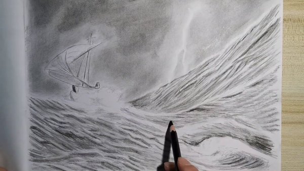 Шторм рисунок карандашом