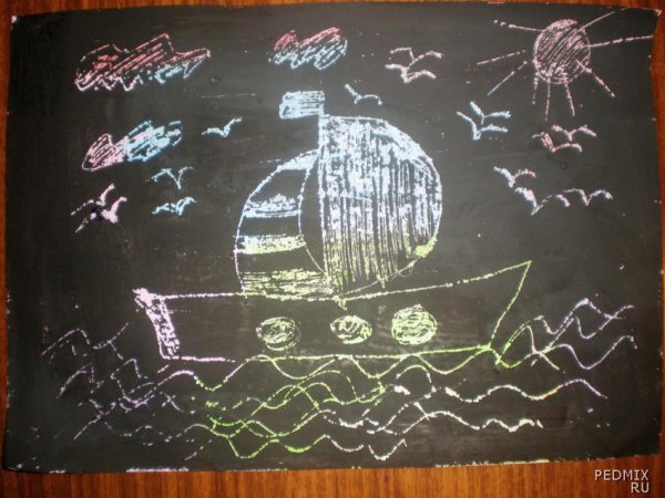 «Подводное царство» (граттаж + восковые мелки)