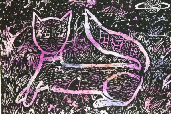 «Подводное царство» (граттаж + восковые мелки)