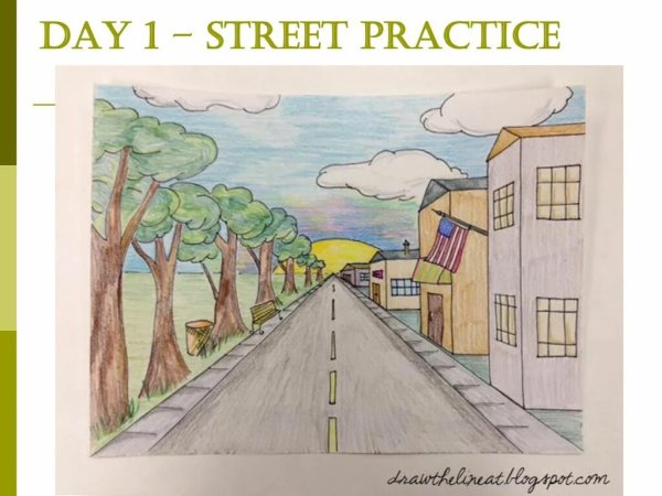 Линейная перспектива города в цвете