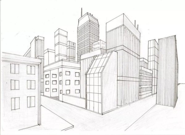 Современный город карандашом