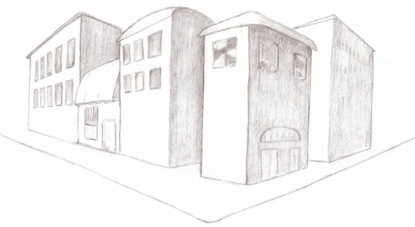 Несложные рисунки зданий улицы