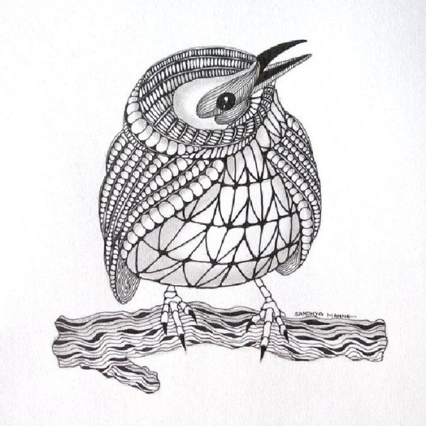 Синица дудлинг Зентангл