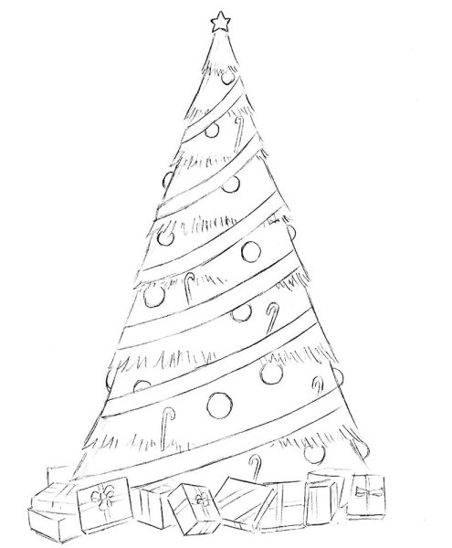 Большая елка на новый год карандашом
