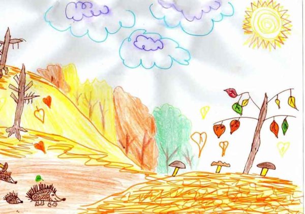 Осенний пейзаж детские рисунки