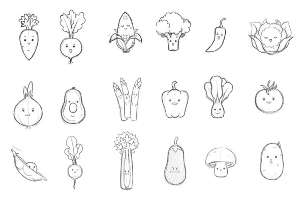 Скетч овощи и фрукты