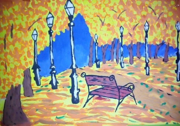 Осенний парк рисунок фломастерами