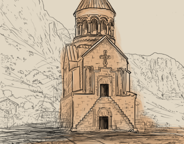 Монастырь Нораванк Армения рисунок