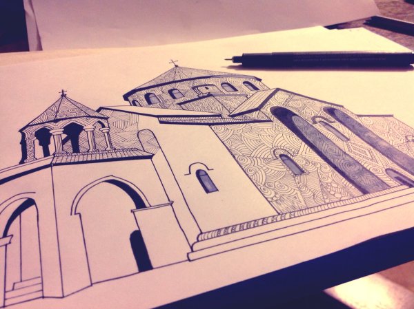 Церковь армянская для срисовки легко