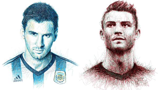 Рисунок футболист Месси и Роналдо