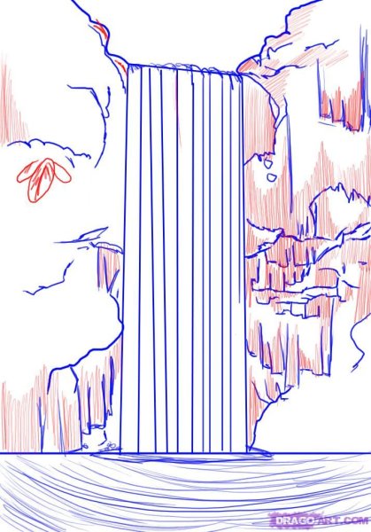 Водопад рисунок карандашом