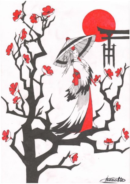 Японские рисунки карандашом