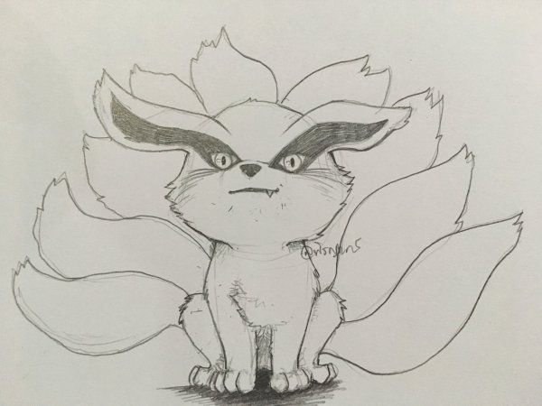 Девятихвостый Лис Наруто карандашом