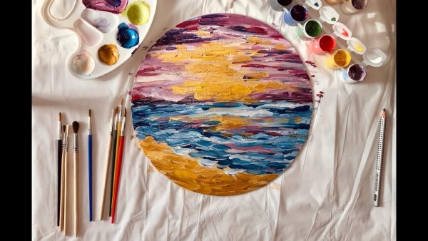 Рисунки на круглом холсте гуашью