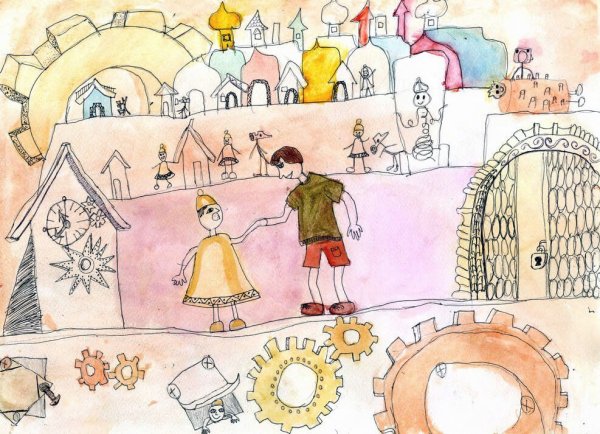 Детские рисунки городок в табакерке