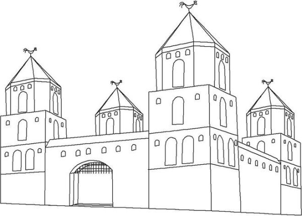Раскраска замок рыцаря средневековья
