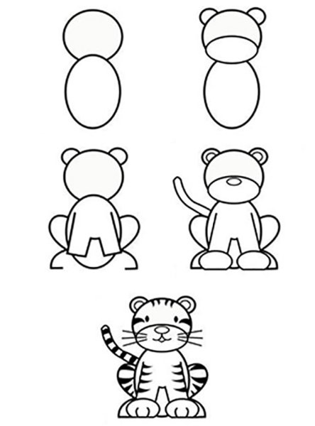 Поэтапное рисование тигренка для детей