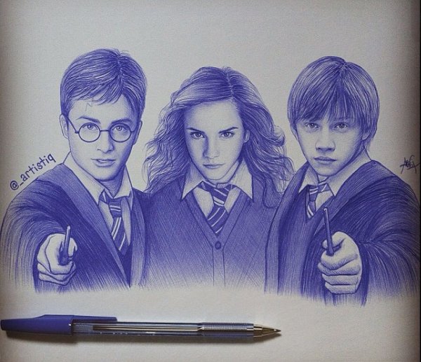 Гарри Рон и Гермиона рисунок