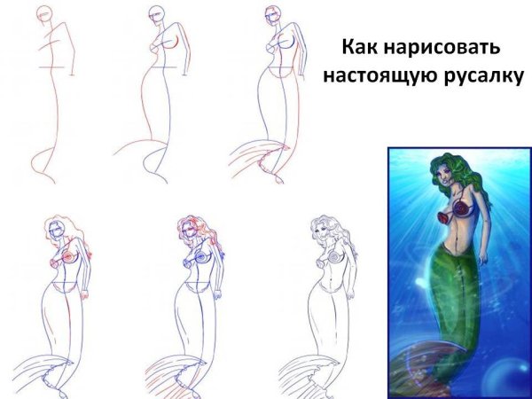 Русалка карандашом для детей