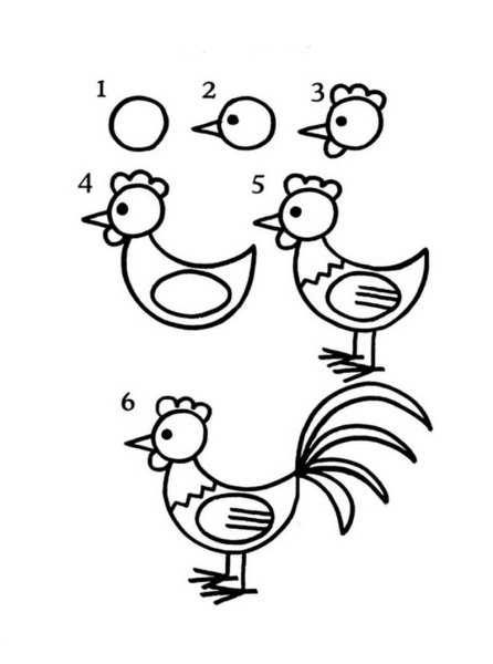 Поэтапное рисование петушка для детей