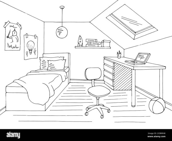 Эскиз комнаты карандашом