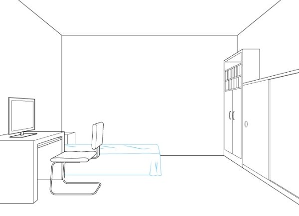 Эскиз комнаты с мебелью