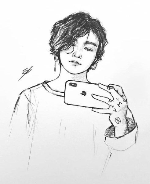 Чонгук Чиби карандашом