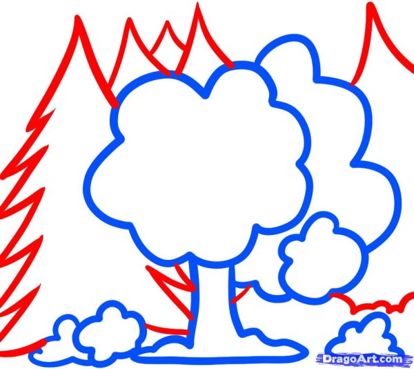 Рисунок леса для детей карандашом лёгкий