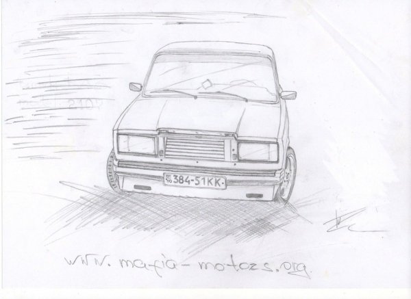 ВАЗ 2107 спереди карандашом