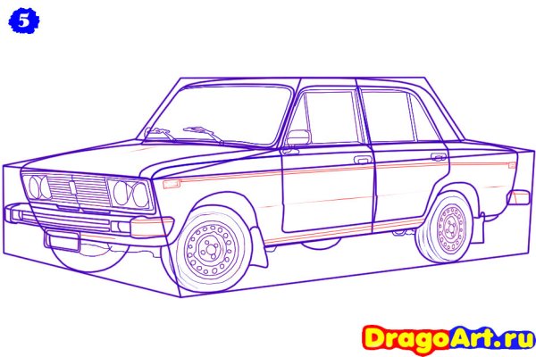 Автомобиль в карандашном рисунке Лада 2104 спереди