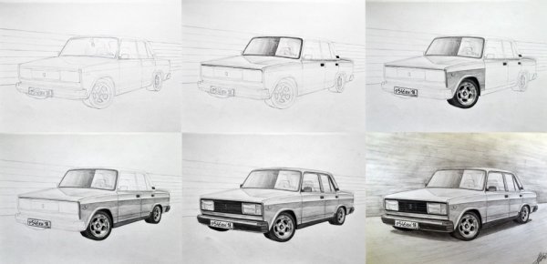 Рисунки карандашом машины Жигули