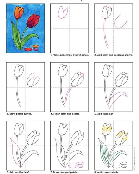 Поэтапное рисование цветов карандашом