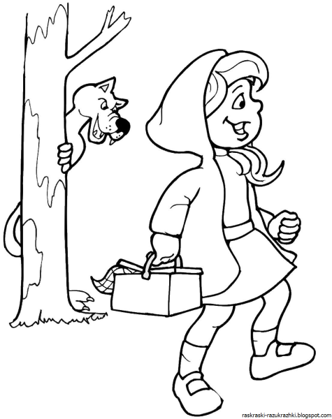 Раскраска красная шапочка и серый волк