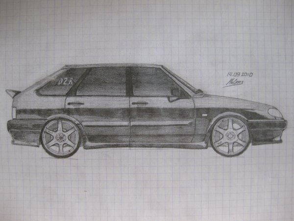 ВАЗ 2114 рисунок карандашом спереди