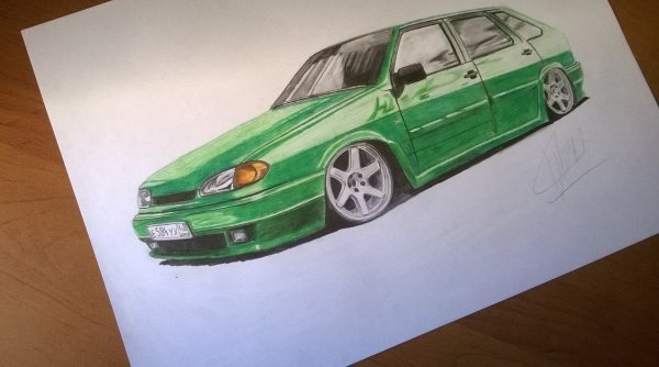 ВАЗ 2114 рисунок маркерами