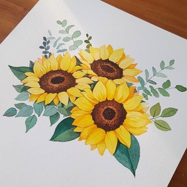 Подсолнух рисунок красками