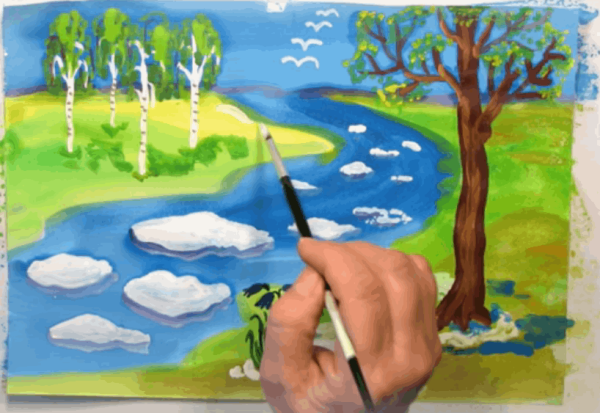 Весенний пейзаж карандашом